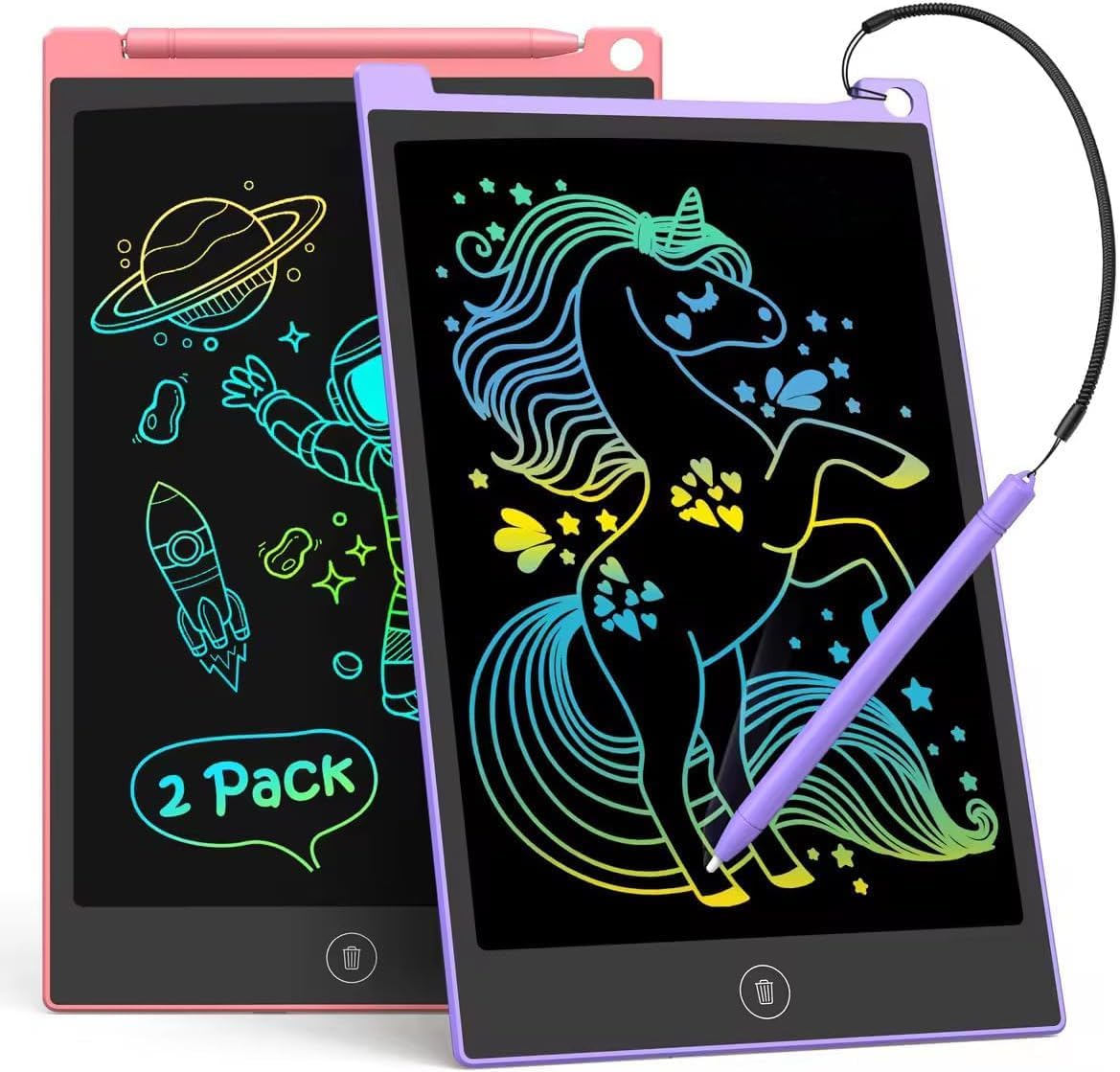 TECJOE 2 Pack LCD Writing Tablet, 8.5 Inch Colorful Doodle Board Drawing Tablet for Kids, Kids Travel Games Activity Learning Toys Birthday Gifts for 3 4 5 6 Year Old Boys and Girls Toddlers