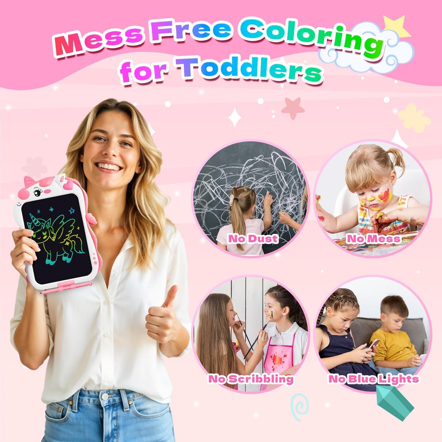 Unicorn Toys Lcd Writing Tablet for Kids, Reusable 8.5 Inch Kids Drawing Tablet, Educational Drawing Pad Doodle Board for Toddler Toys, Christmas Gifts Birthday Gifts for Ager3 4 5 6 7, Cute Girl Toys