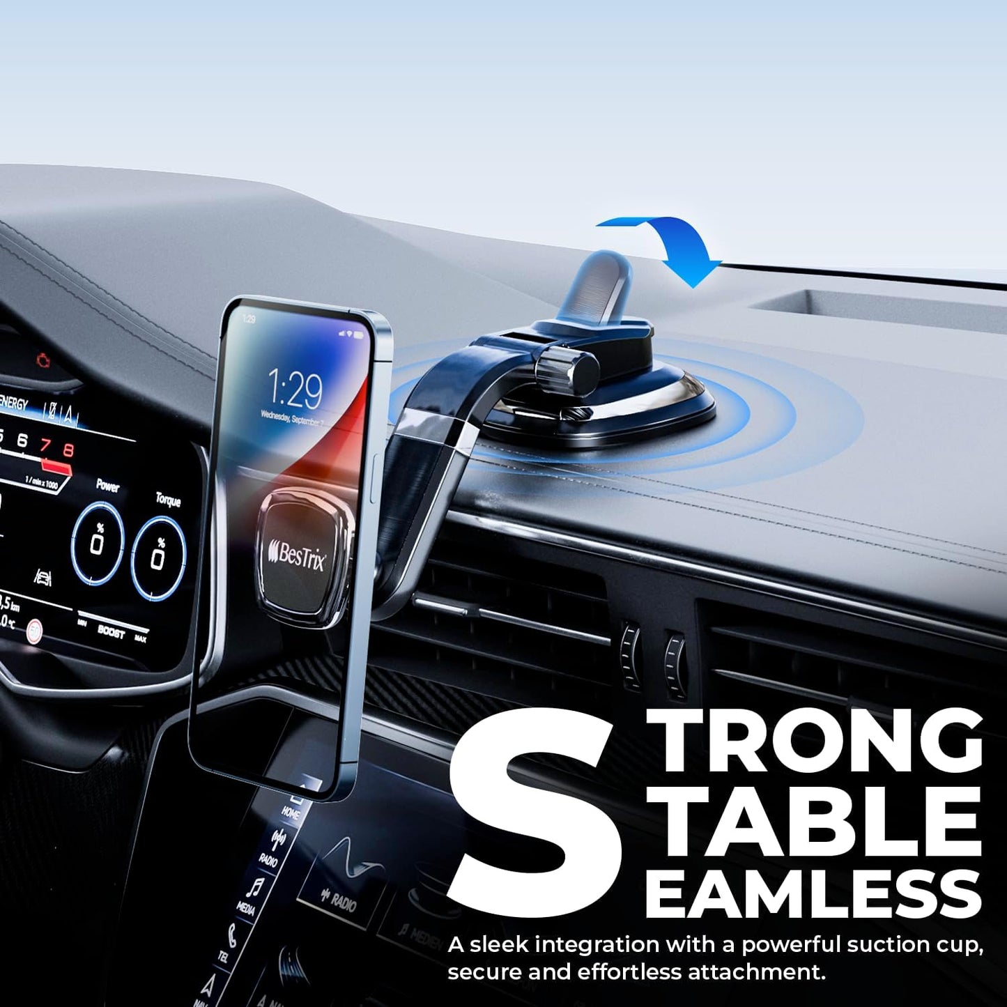 BESTRIX Phone Holder for Car, Magnetic Car Phone Mount | Dashboard Car Phone Holder Compatible with iPhone 15, 14,13,12,11Pro,Xr,XS Pro MAX Galaxy S24 23 22 21 20 Ultra Note S8 S9 S10 &amp; All Smartphone