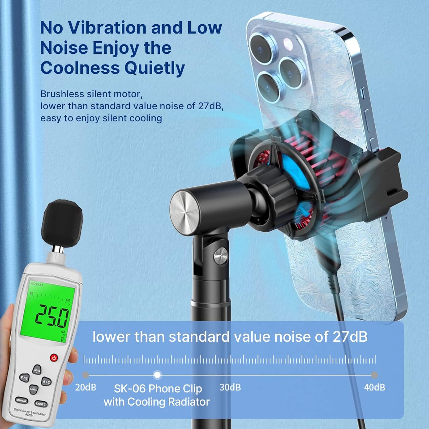 ULANZI SK-06 Cell Phone Cooler Phone Stand, Desktop Cell Phone Gaming Radiator with Cooling Device, Height Adjustable Phone Stand 2.56-3.49 inches iOS/Android Semiconductor Heatsink Cooling