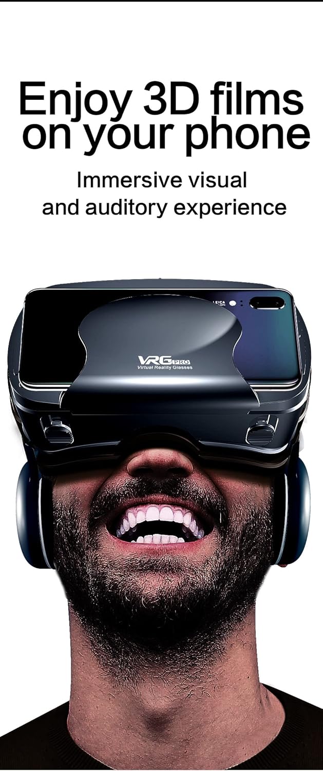 NEWSTYP 5~7inch VRG Pro 3D VR Glasses Virtual Reality Full Screen Visual Wide-Angle VR Glasses Box for 5 to 7 inch Smartphone Eyeglasses with Remote Control (Black Basic)