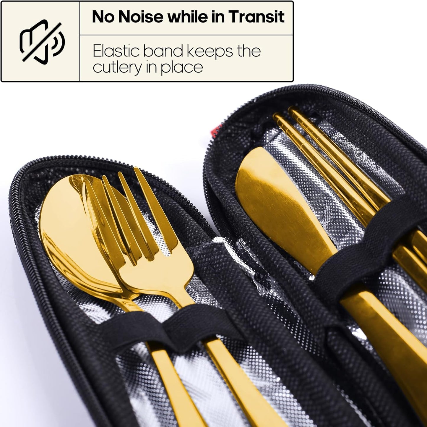 Travel Utensils with Case, Quatish Portable Silverware Set for Work, Stainless Steel Reusable Travel Cutlery Set, Fork and Spoon Set for Camping, Picnic, Gadgets, Lunch Box for Men, Black