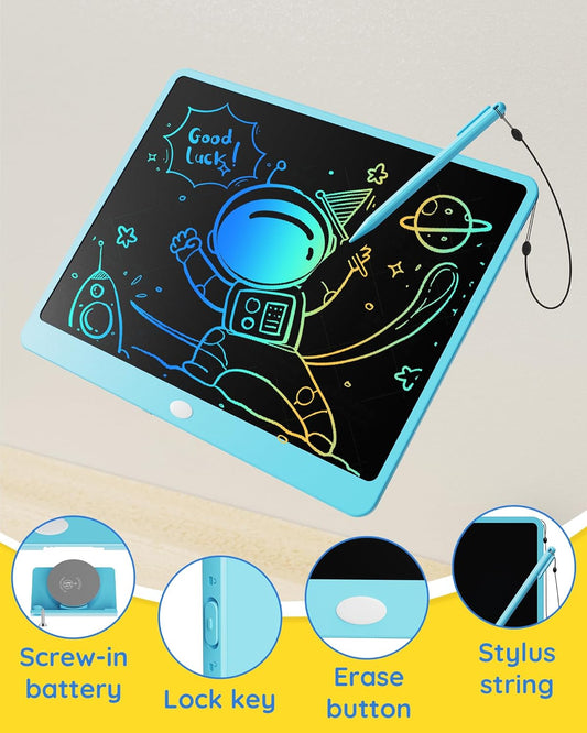 TEKFUN LCD Writing Tablet Doodle Board, 10inch Colorful Drawing Tablet Writing Pad, Kids Travel Essentials, Toddler Toys for 3 4 5 6 7 8 Year Old Girls Boys (Blue)