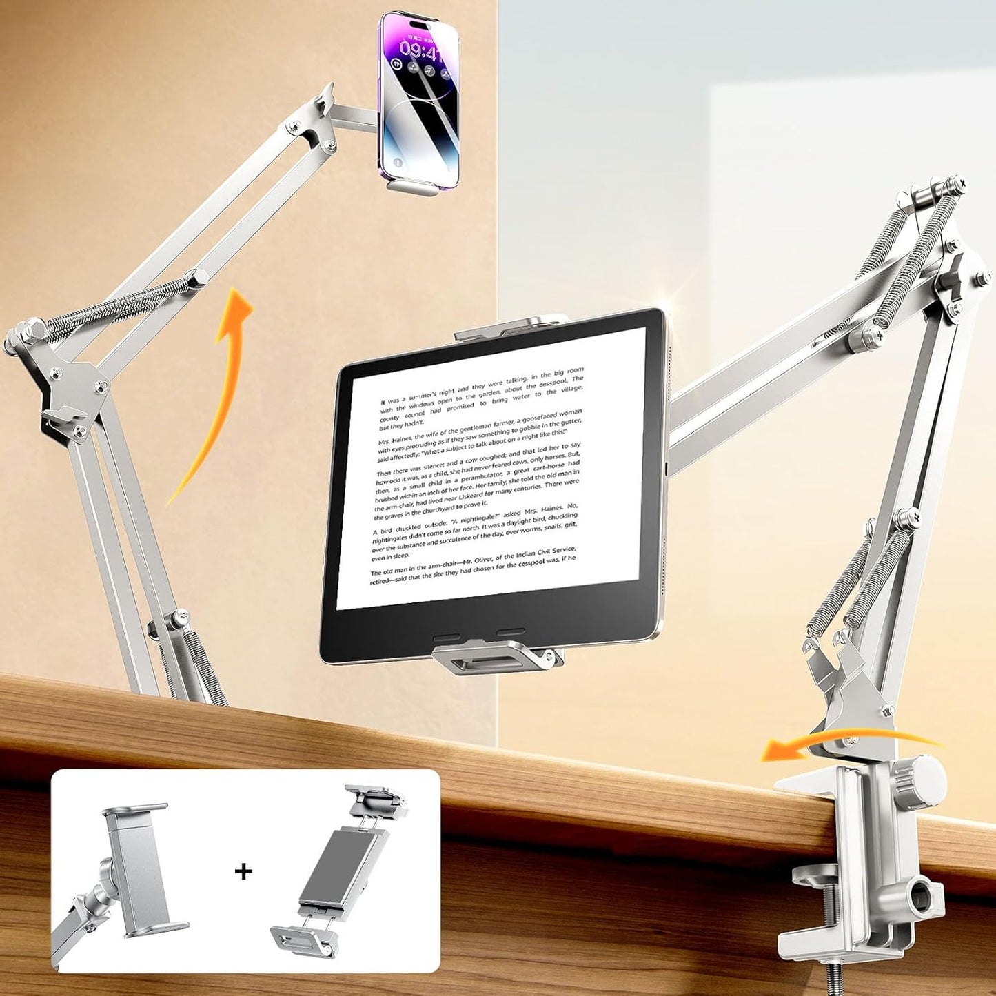 LISEN Tablet Stand Phone Holder iPad Holder for Desk Mount[Ultra Sturdy] 2 Clamps Kindle Holder for Bed Gooseneck Phone Tablet Holder Mount Phone Stand fits iPhone iPad Mini 7 Kindle 4-13&#34; Device