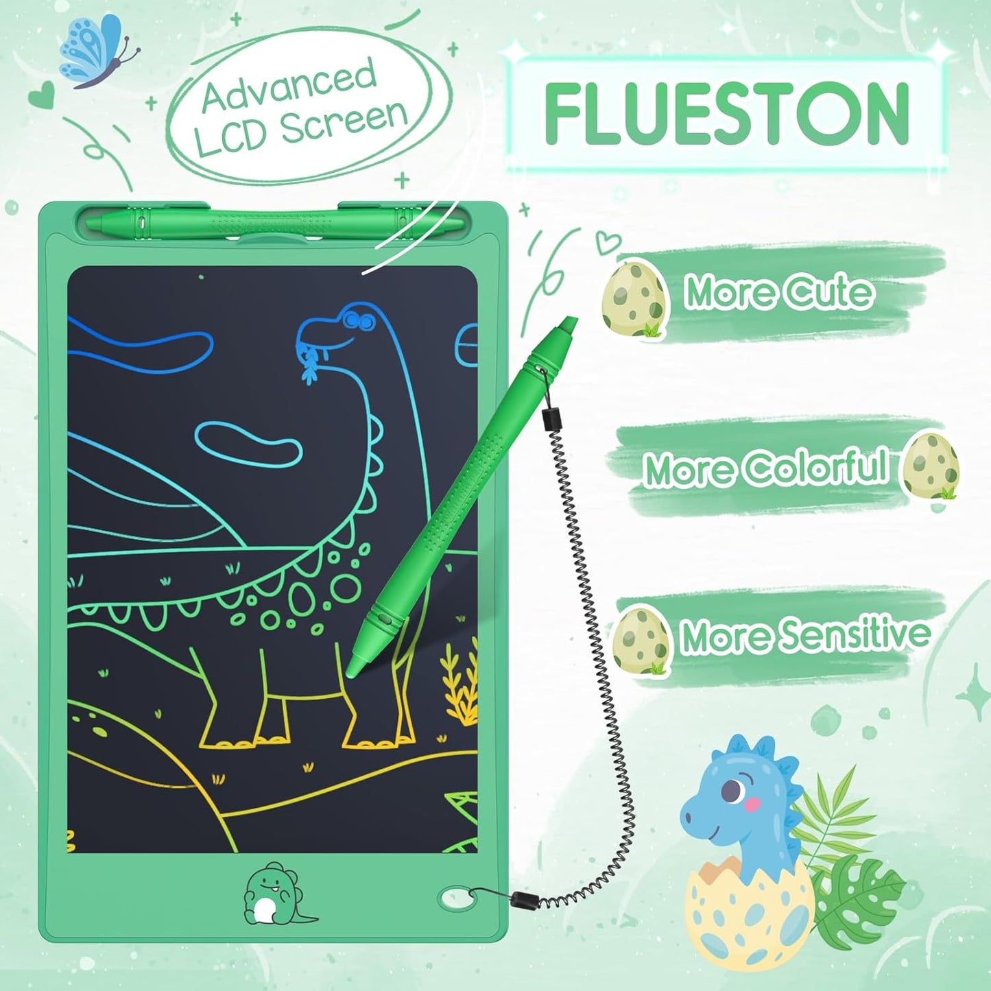 FLUESTON LCD Writing Tablet for Kids,Drawing Tablet for Boys Girls 3 4 5 6 7 8 Year,8.8 Inch 3pcs in 1 Pack Drawing Pad Toy Christmas Birthday Gifts for Toddler,Doodle Board Cute Dinosaur Unicorn