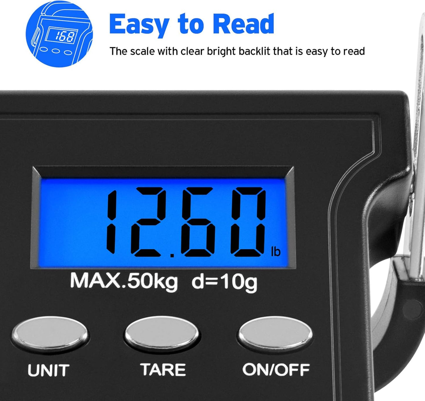 Etekcity Luggage Scale for Travel Essentials, Digital Suitcase Weight Scale with Hook, Portable Hanging Baggage Scale for Travel Accessories, 110 Pounds, Battery Included