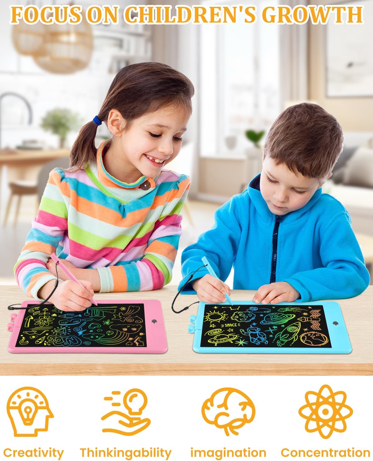 SplashNSpray Drawing Tablet, 2pack LCD Writing Tablet for Kids, Colorful Toddler Doodle Board, Erasable Reusable Electronic Drawing Pads, Educational and Learning Toy for 3  Years Old Kids 8.5inch
