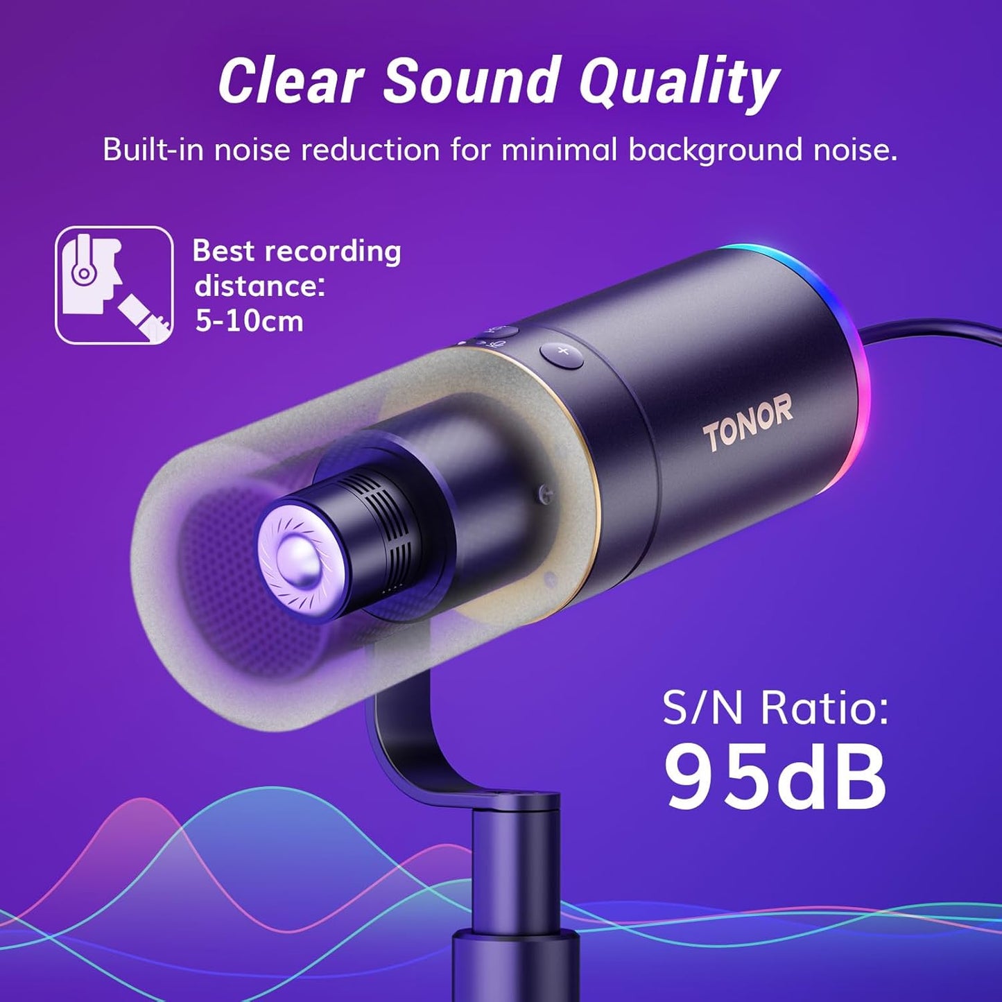 TONOR XLR/USB Gaming Microphone Kit, RGB Dynamic PC Mic for Streaming Podcasting with Low Profile Boom Arm, Metal Recording Mic with Gain Control, Mute, Monitoring for Mac Android Tablet PS4/5 TD520S