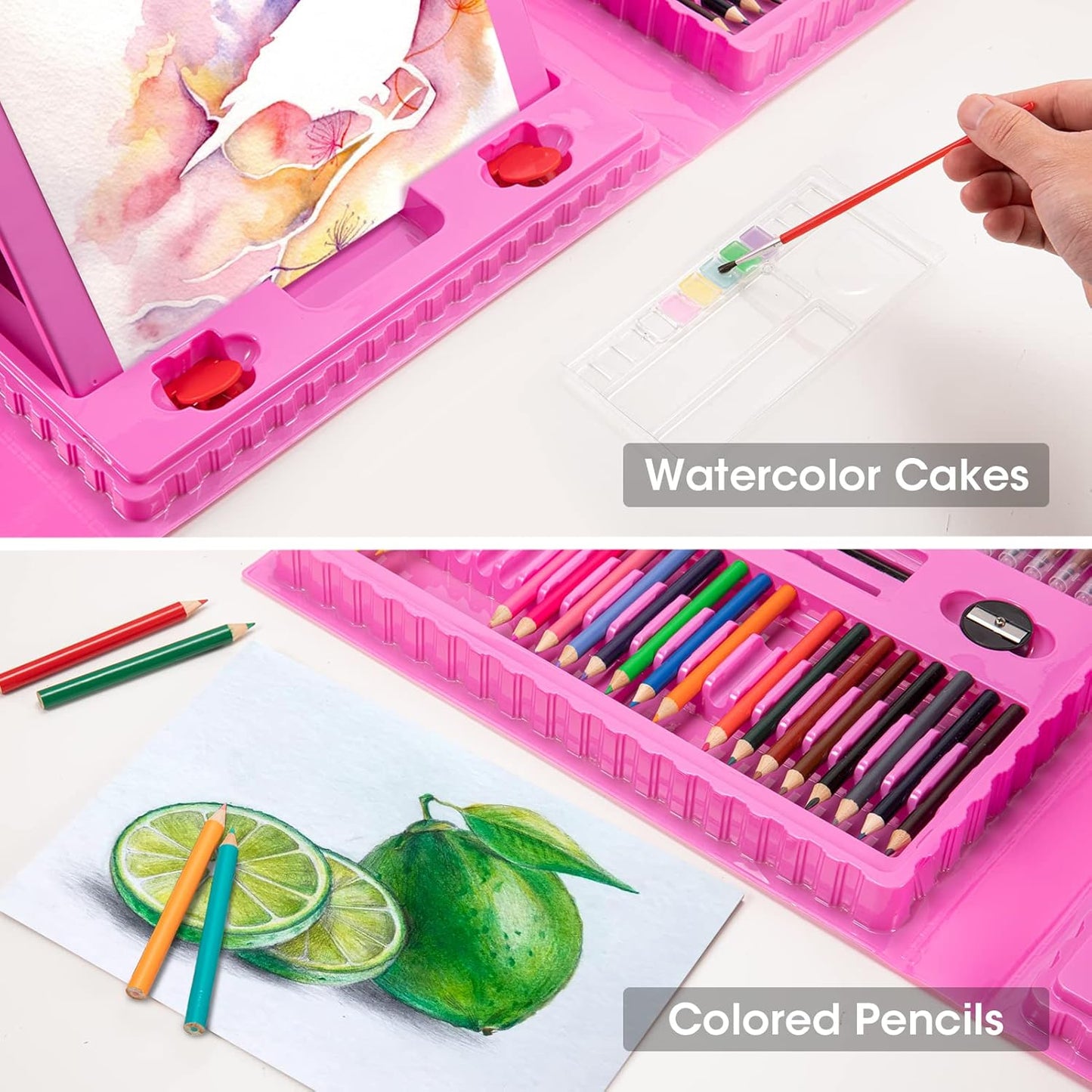 Art Supplies, 240-Piece Art Set Crafts Drawing Kits with Double Sided Trifold Easel, Includes Sketch Pads, Oil Pastels, Crayons, Colored Pencils, Gifts for Girls Boys Teen Ages 4-6-8-9-12 (Black)