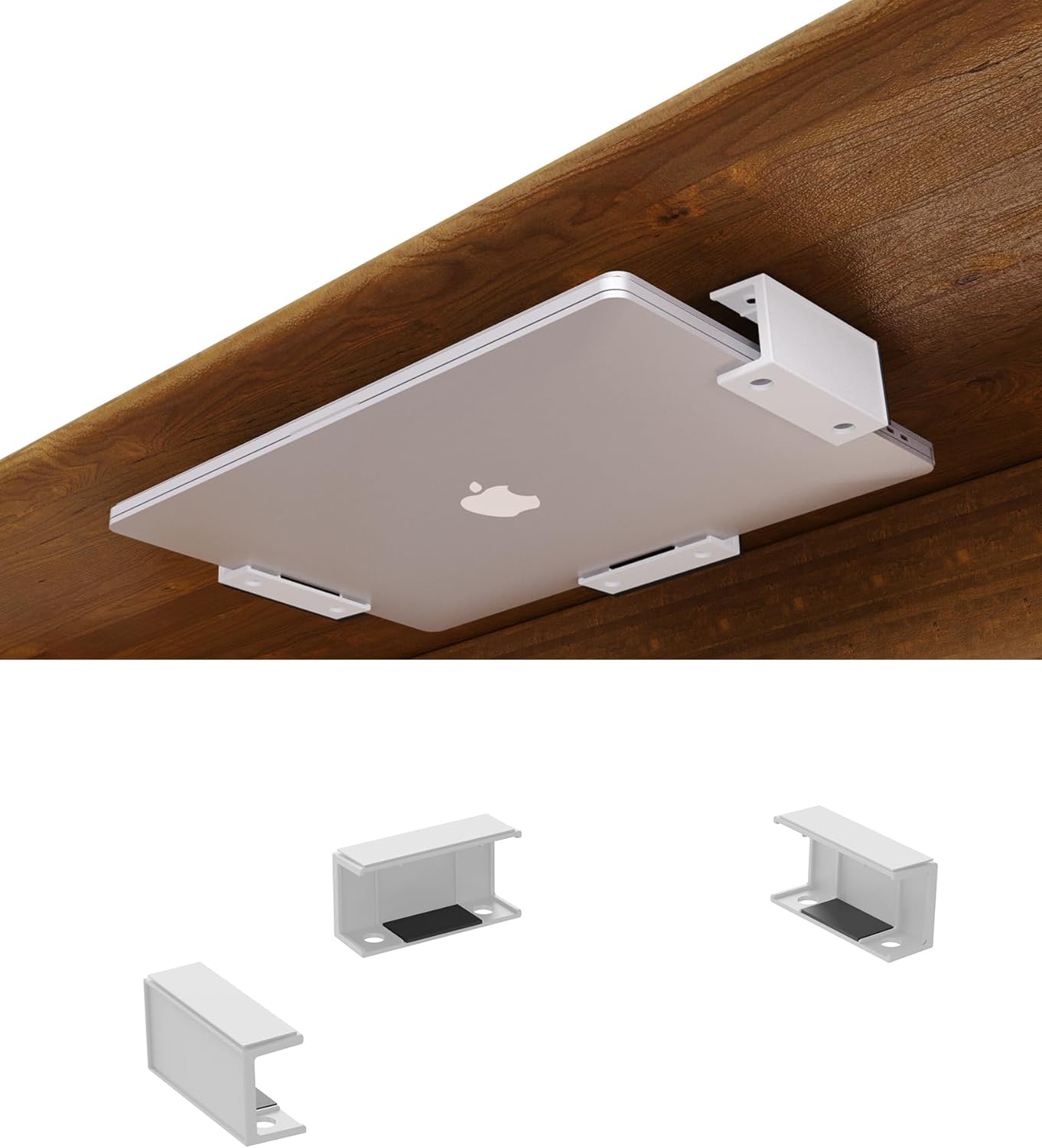NOTMBESTM Under Desk Laptop Holder Under Desk Rack Mount for Keyboard &amp; Small Devices Also Fit for Cable Box Wall Mount Tray Organizer Like Routers, Modems, Network Switch and More