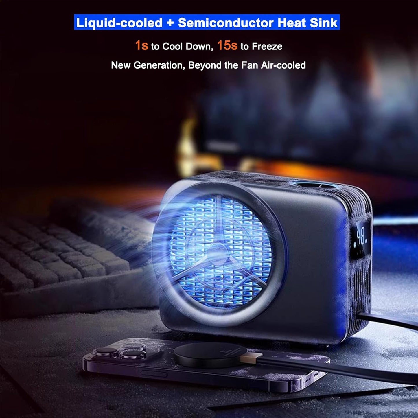 Phone Cooler for Gaming, Live Streaming, Freeze in 15s, Low Noise Cooling, Magnetic Cell Phone Radiator with Fast Liquid Cooling Semiconductor Heatsink for iPhone/Android/Tablet/iPad, Beyond Phone Fan