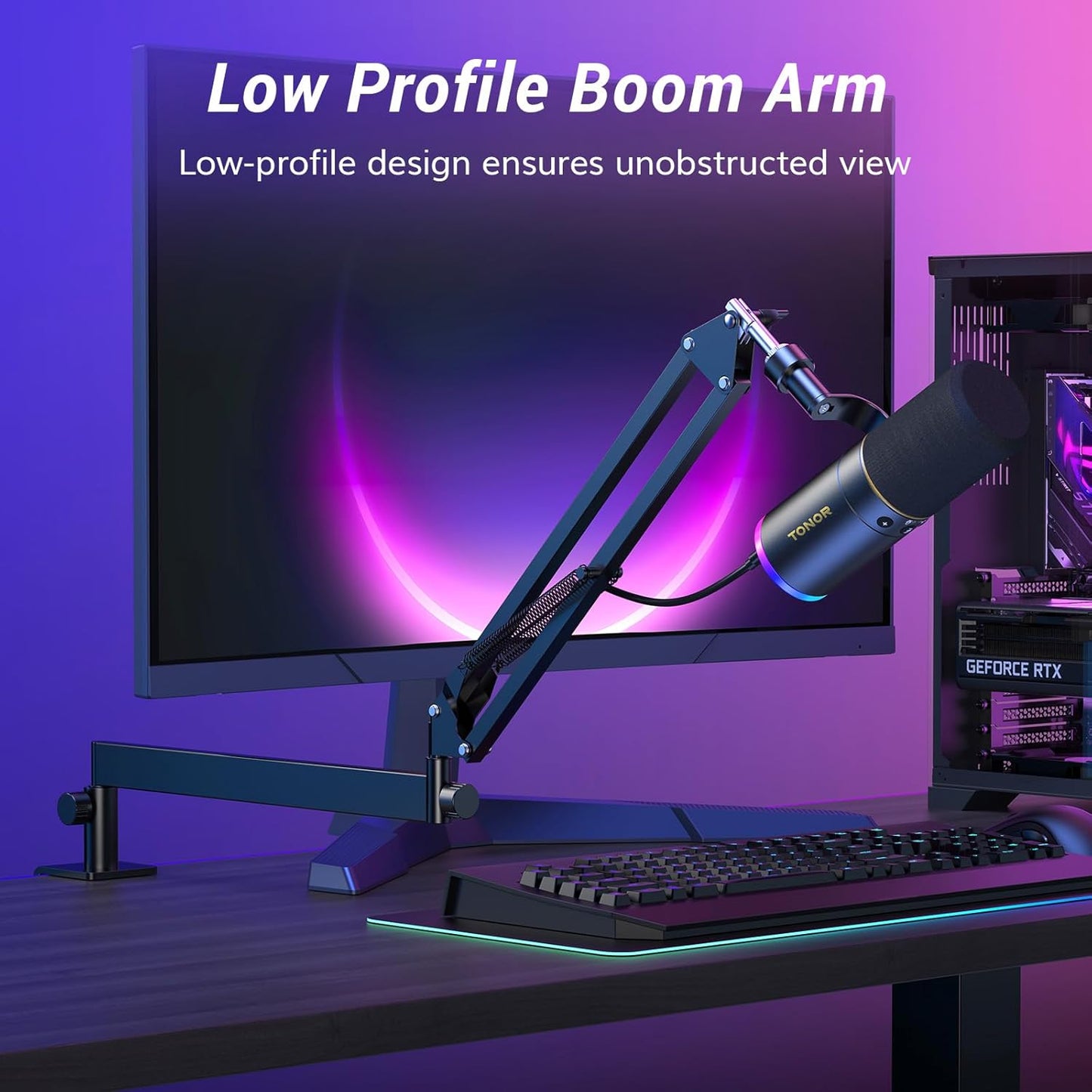 TONOR XLR/USB Gaming Microphone Kit, RGB Dynamic PC Mic for Streaming Podcasting with Low Profile Boom Arm, Metal Recording Mic with Gain Control, Mute, Monitoring for Mac Android Tablet PS4/5 TD520S