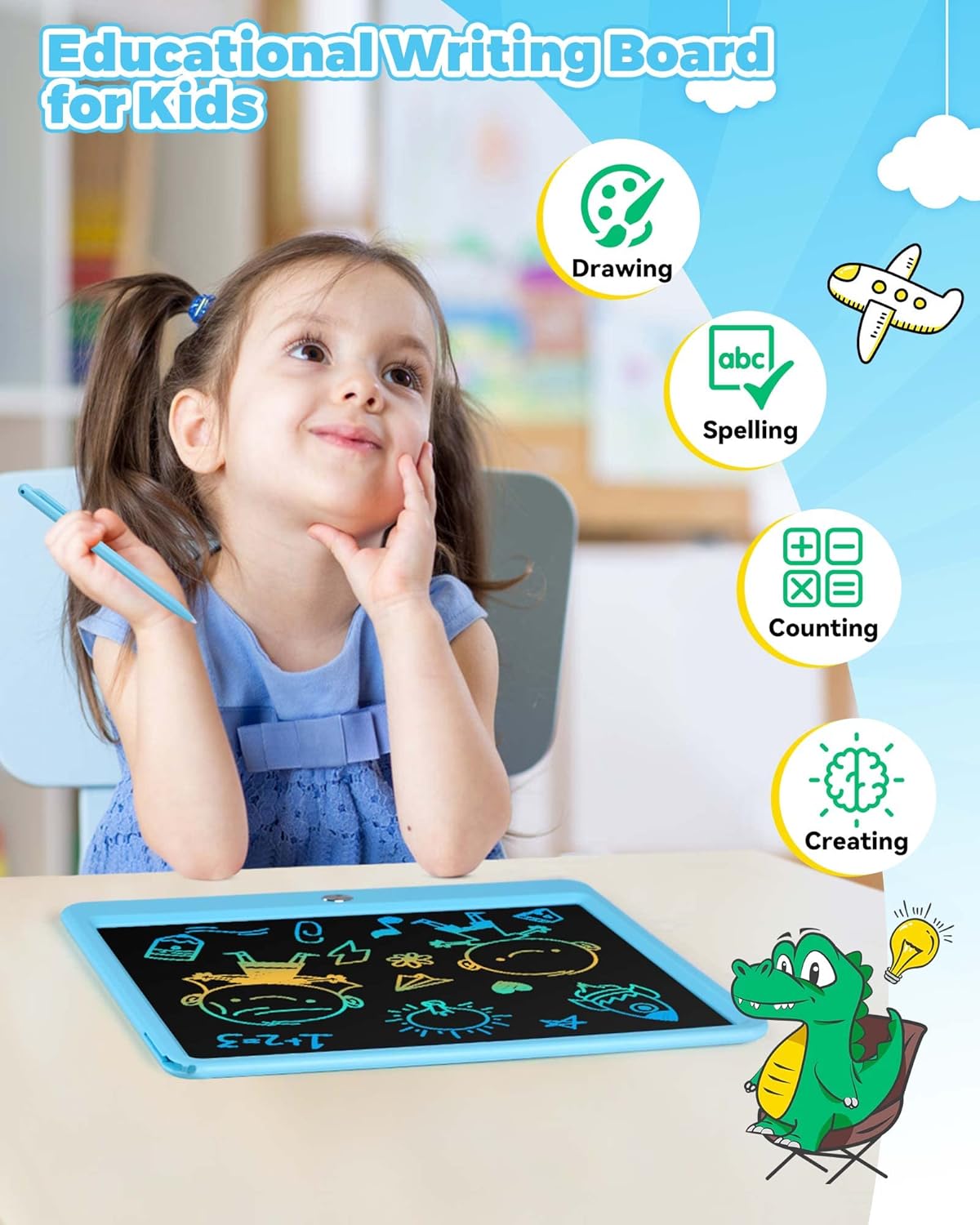 KOKODI 12 Inch LCD Writing Tablet with Anti-Lost Stylus, Erasable Doodle Board Colorful Toddler Drawing Pad, Car Travel School Games Toys for 3 4 5 6 7 8 Kids, Birthday Gift for Girls Boys Adults Pink