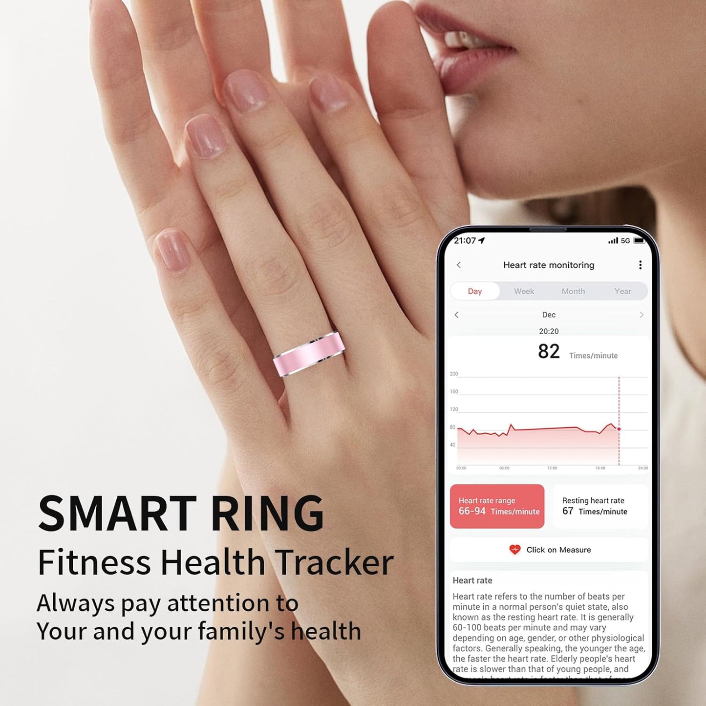 Smart Ring,Fitness Tracker Ring for Men/Women,Monitoring of Pedometer,Heart Rate,Blood Oxygen,Sleep Tracker,No App Subscription,Compatible with Android and iOS (Black,9#)