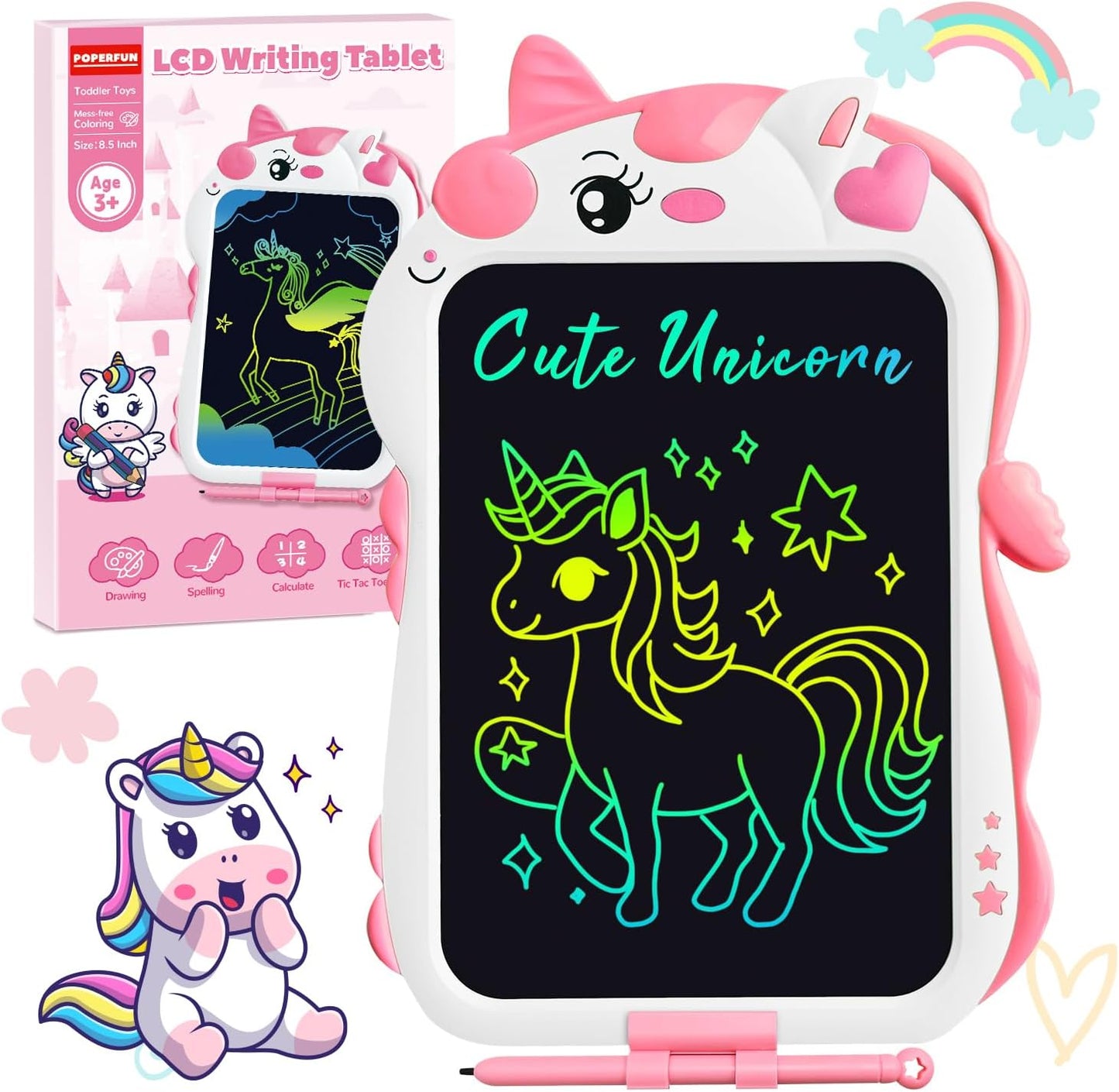 Unicorn Toys Lcd Writing Tablet for Kids, Reusable 8.5 Inch Kids Drawing Tablet, Educational Drawing Pad Doodle Board for Toddler Toys, Christmas Gifts Birthday Gifts for Ager3 4 5 6 7, Cute Girl Toys