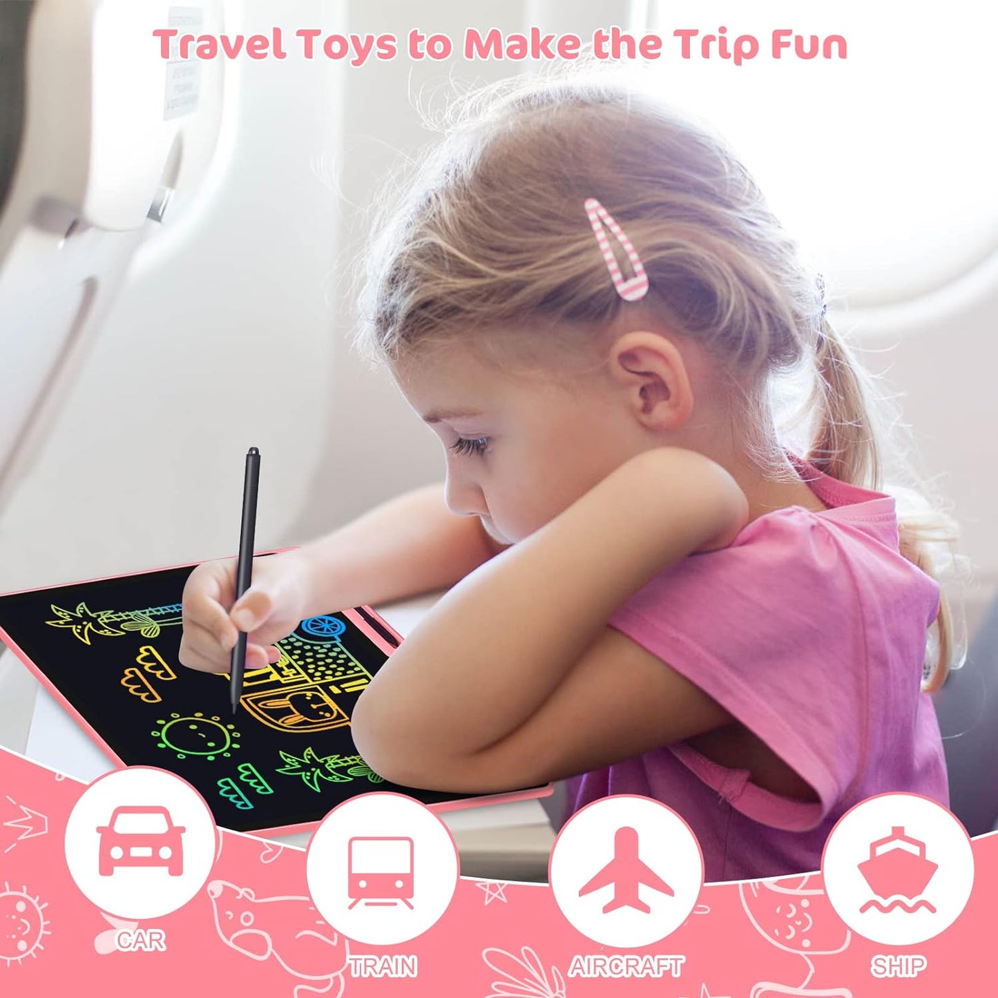 LCD Writing Tablet,16 Inch Colorful Screen Rechargeable Doodle Board Toddler Educational Toys for 3 4 5 6 Years Old Boys Girls Reusable Portable Drawing Tablet Christmas Toys Gifts for Kids (Black)