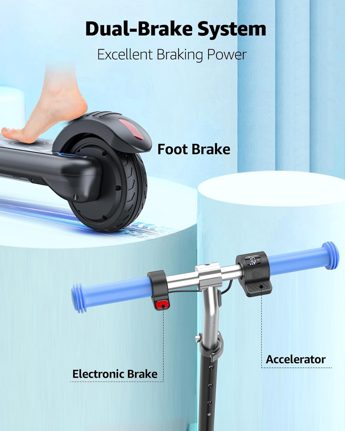 Gyroor H30 Max Electric Scooter for Kids, LED Dispaly, 150W Powerful Motor, Dual Brake System, Adjustable Height and Speed, Best Presents for Kids