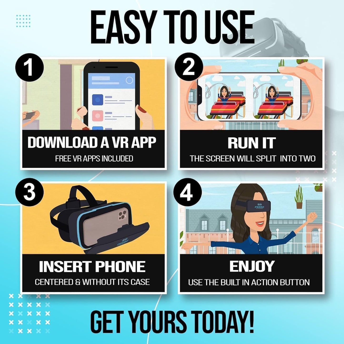FEEBZ 3D VR Headset for Kids 2.0   Android Remote - for iPhone &amp; Android Phones | with 3D VR Videos &amp; Apps Links | Virtual Reality Goggles Set for Beginners