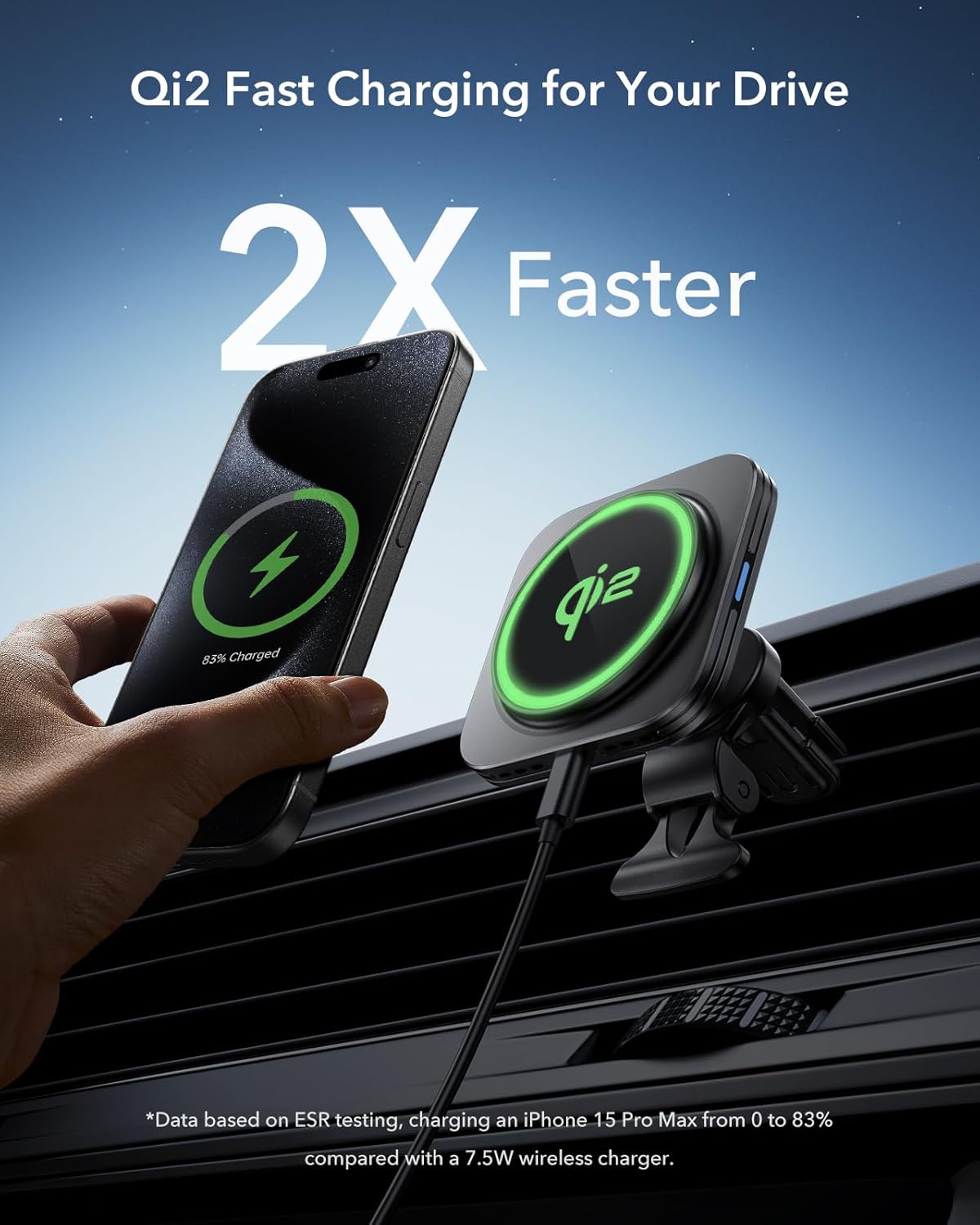 ESR for Qi2-Certified 15W MagSafe Car Mount Charger with CryoBoost, Phone Cooling MagSafe Car Charger, Air Vent/Dashboard Wireless Car Charger for iPhone 16/15/14/13/12, Fast Charger, Black