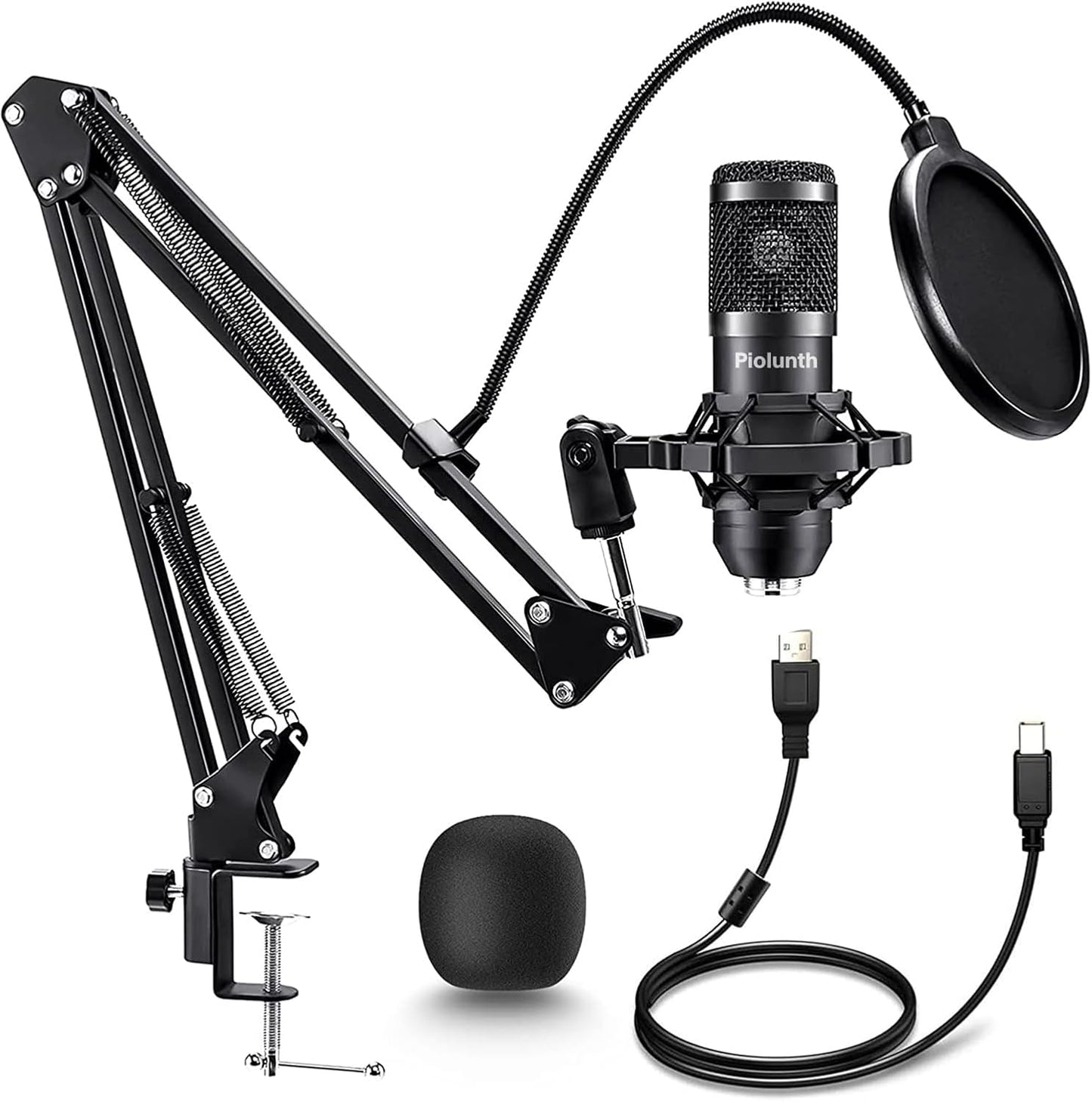 USB Microphone, Professional 192kHz/24Bit Plug &amp; Play PC Computer Condenser Cardioid Mic Kit with Sound Advanced Chipset, for Streaming, Podcast, Studio Recording and Games