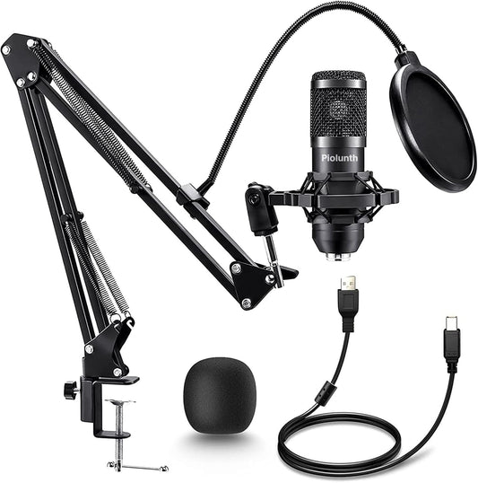 USB Microphone, Professional 192kHz/24Bit Plug &amp; Play PC Computer Condenser Cardioid Mic Kit with Sound Advanced Chipset, for Streaming, Podcast, Studio Recording and Games