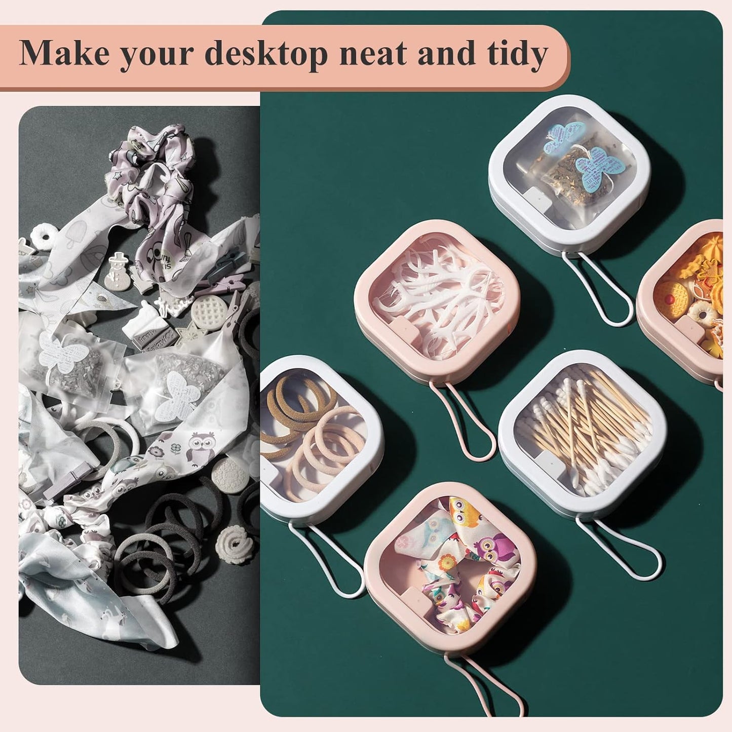 Kathfly 4 Pcs White Hair Tie Organizer Portable Hair Accessory Storage Containers Stackable Hair Tie Bobby Pin Holder Home Cotton Swab Dispenser Hair Accessories Jewelry Organizer Box