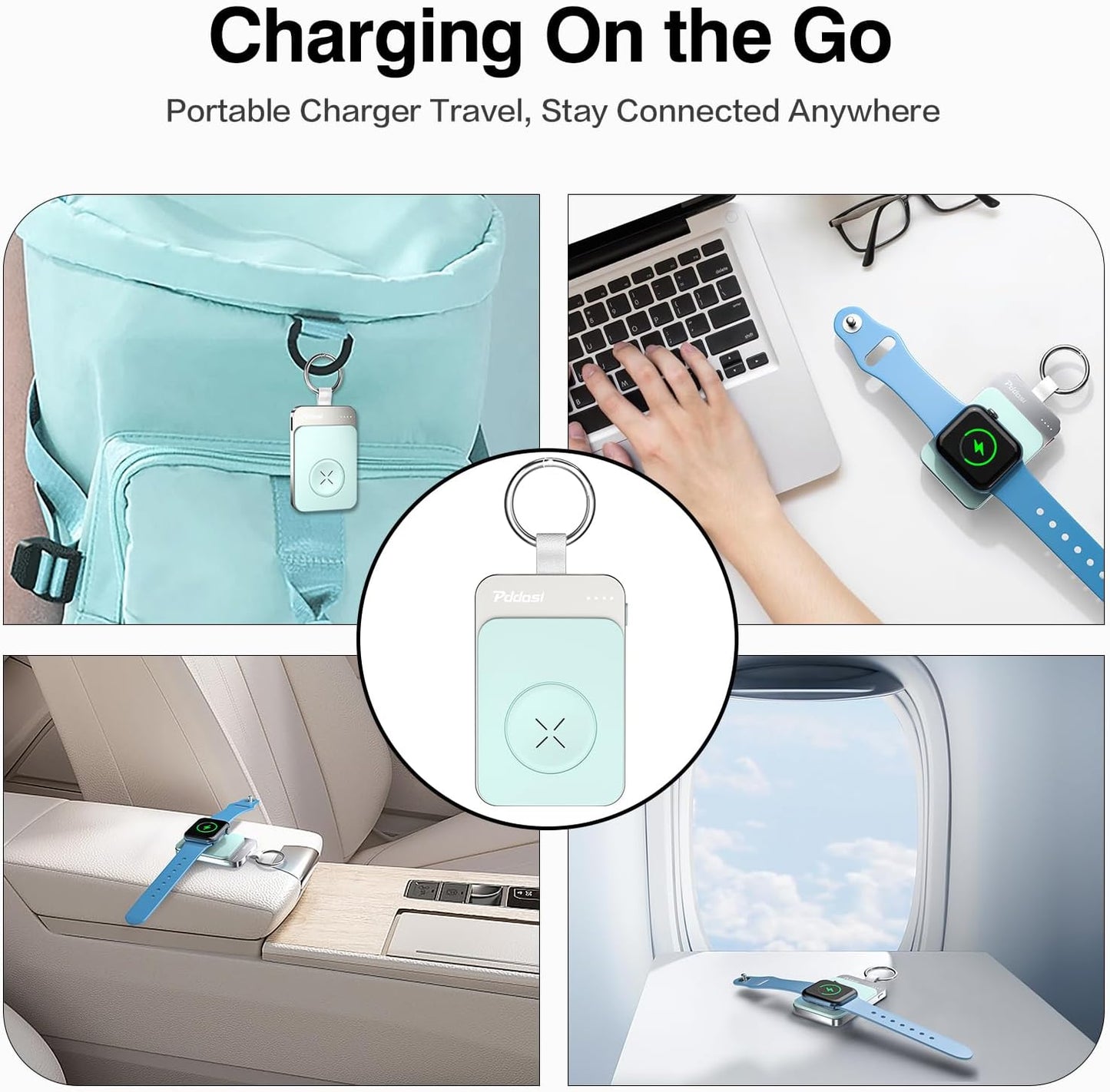 Pddosi Portable Wireless Charger Compatible for Apple Watch Series 10/9/8/UItra/7/6/5/4/3/2/SE, 1500mAh Portable iWatch Charger Travel, Magnetic Portable Watch Charger Keychain with USB C (Pink)