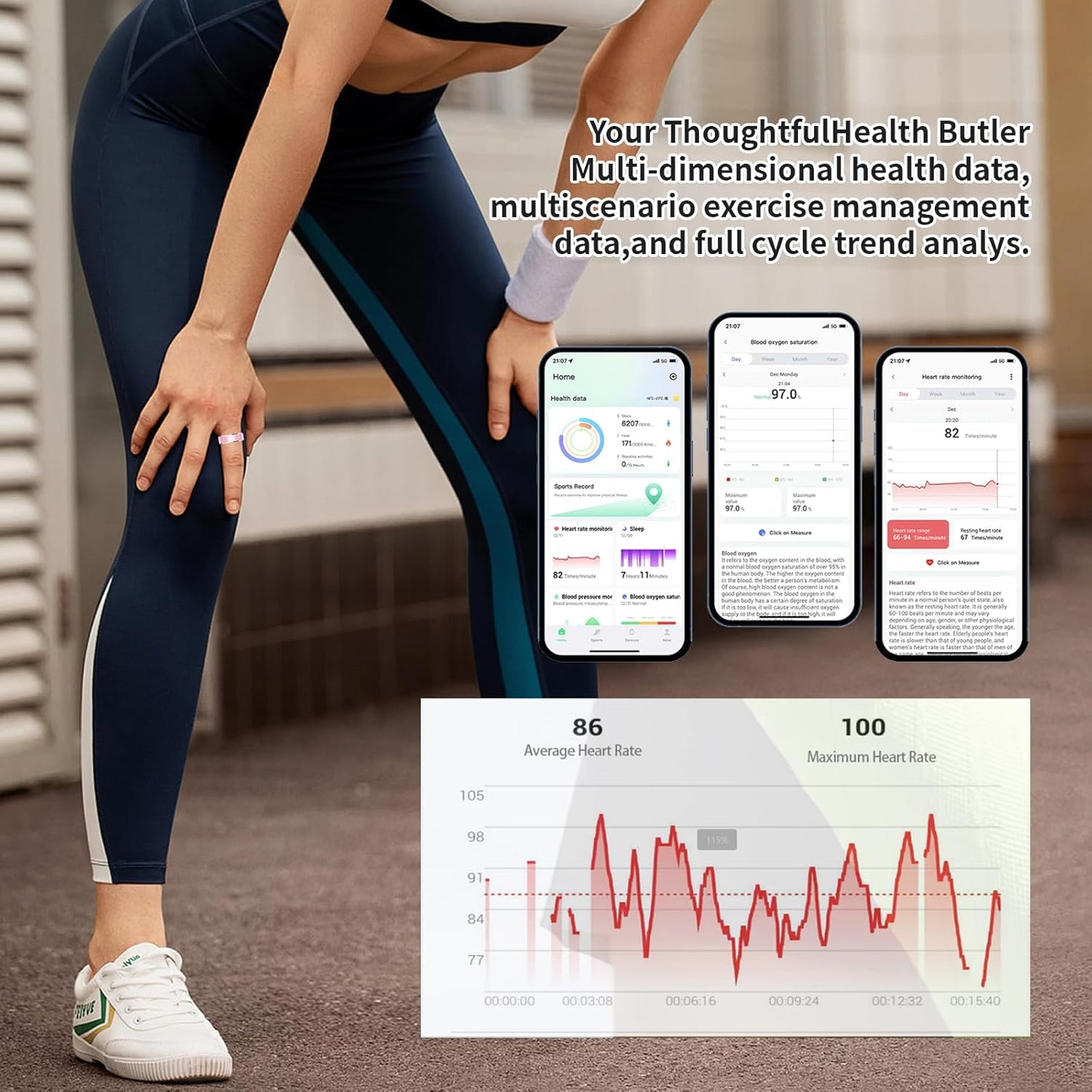 Smart Ring,Fitness Tracker Ring for Men/Women,Monitoring of Pedometer,Heart Rate,Blood Oxygen,Sleep Tracker,No App Subscription,Compatible with Android and iOS (Black,9#)