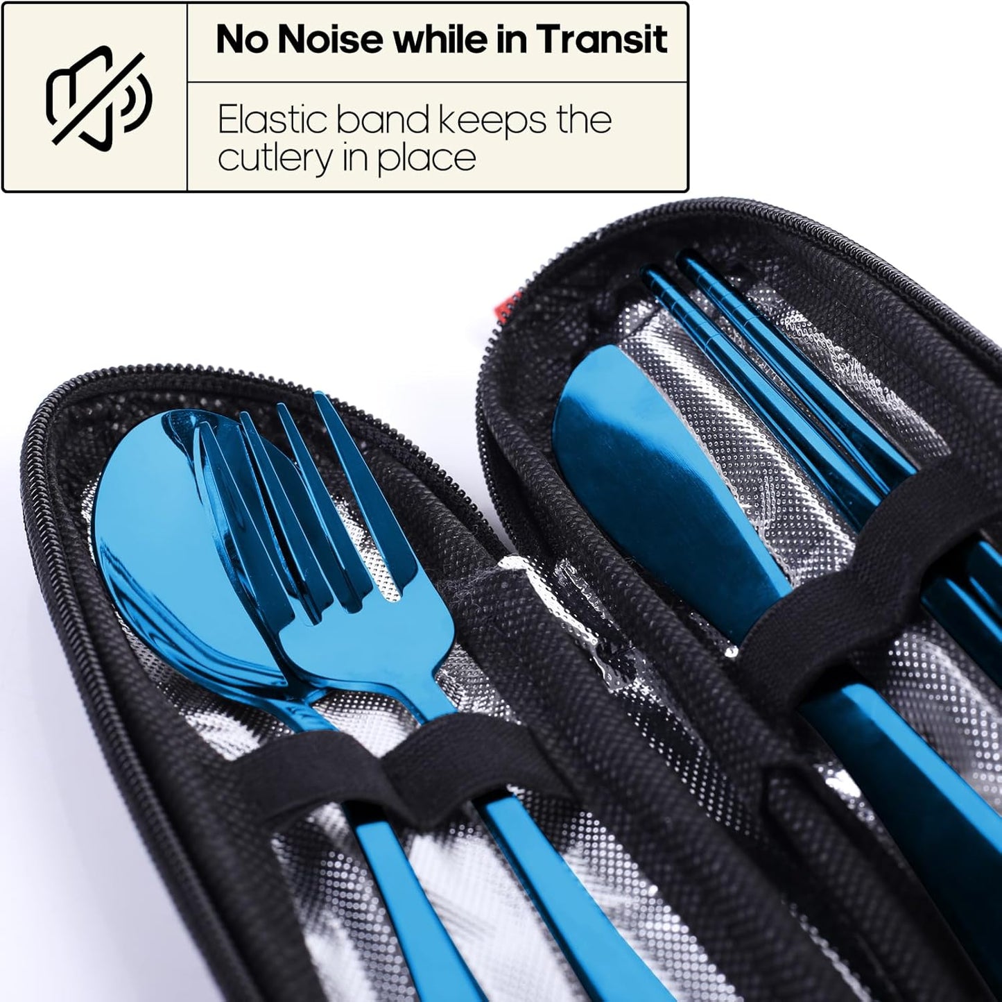 Travel Utensils with Case, Quatish Portable Silverware Set for Work, Stainless Steel Reusable Travel Cutlery Set, Fork and Spoon Set for Camping, Picnic, Gadgets, Lunch Box for Men, Black
