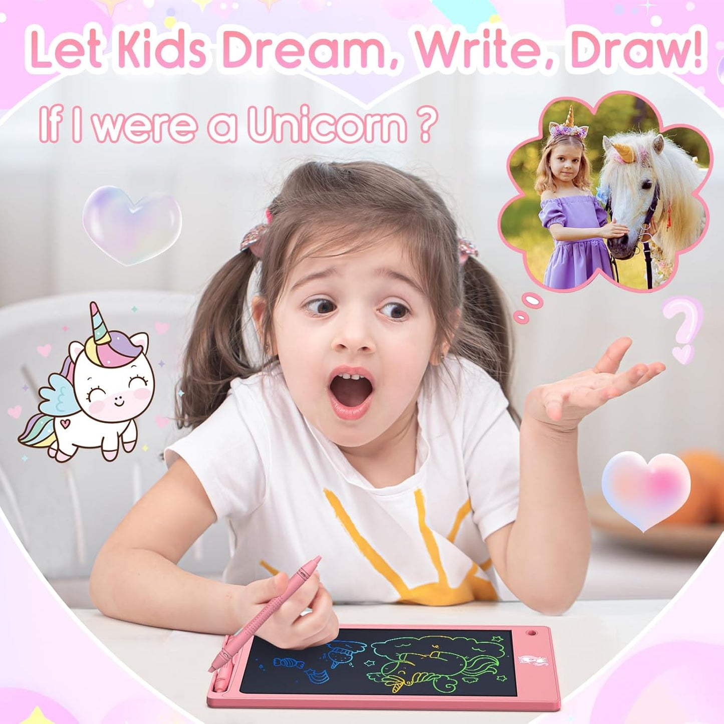 FLUESTON LCD Writing Tablet for Kids,Drawing Tablet for Boys Girls 3 4 5 6 7 8 Year,8.8 Inch 3pcs in 1 Pack Drawing Pad Toy Christmas Birthday Gifts for Toddler,Doodle Board Cute Dinosaur Unicorn