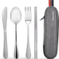 Travel Utensils with Case, Quatish Portable Silverware Set for Work, Stainless Steel Reusable Travel Cutlery Set, Fork and Spoon Set for Camping, Picnic, Gadgets, Lunch Box for Men, Black