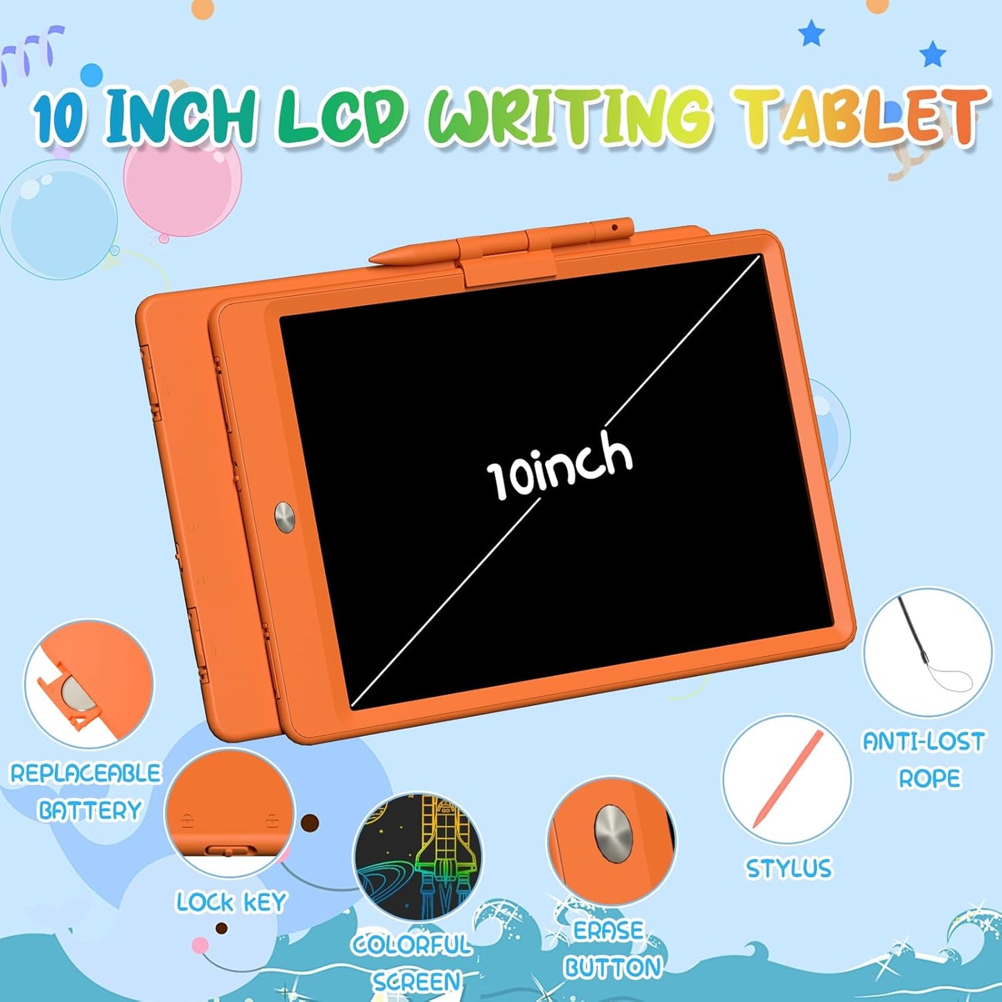 PYTTUR LCD Writing Tablet for Kids 10 Inch Colorful Toddler Drawing Tablet Reusable Doodle Board Electronic Drawing Pads Educational and Learning Kids Toys for Girls(Pink)