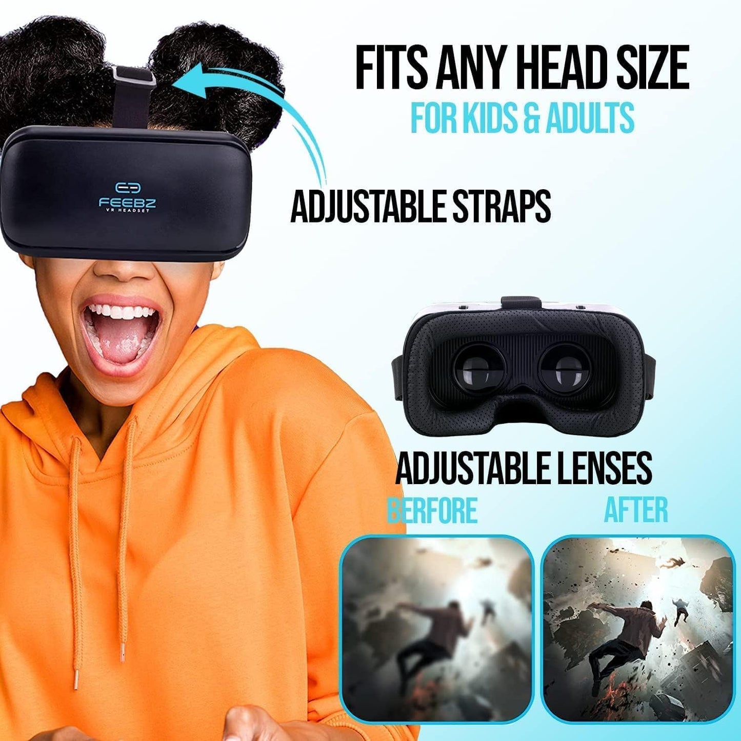 FEEBZ 3D VR Headset for Kids 2.0   Android Remote - for iPhone &amp; Android Phones | with 3D VR Videos &amp; Apps Links | Virtual Reality Goggles Set for Beginners