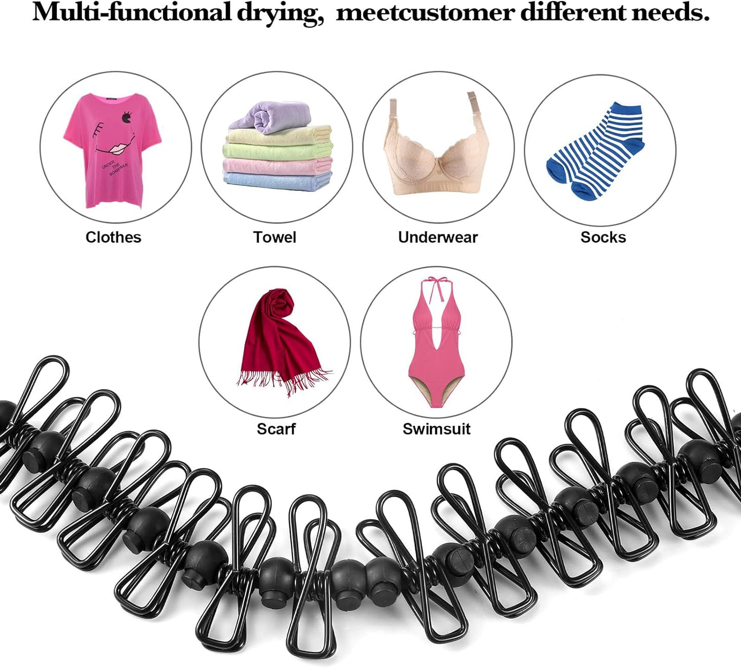 HAWATOUR Travel Clothesline, Portable Retractable Clothesline with 12pcs Clothespins for Indoor Laundry Drying, Outdoor Camping Accessories, Black