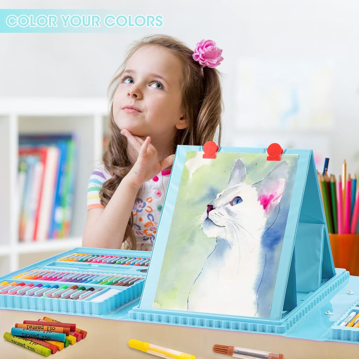 Art Supplies, 240-Piece Art Set Crafts Drawing Kits with Double Sided Trifold Easel, Includes Sketch Pads, Oil Pastels, Crayons, Colored Pencils, Gifts for Girls Boys Teen Ages 4-6-8-9-12 (Black)