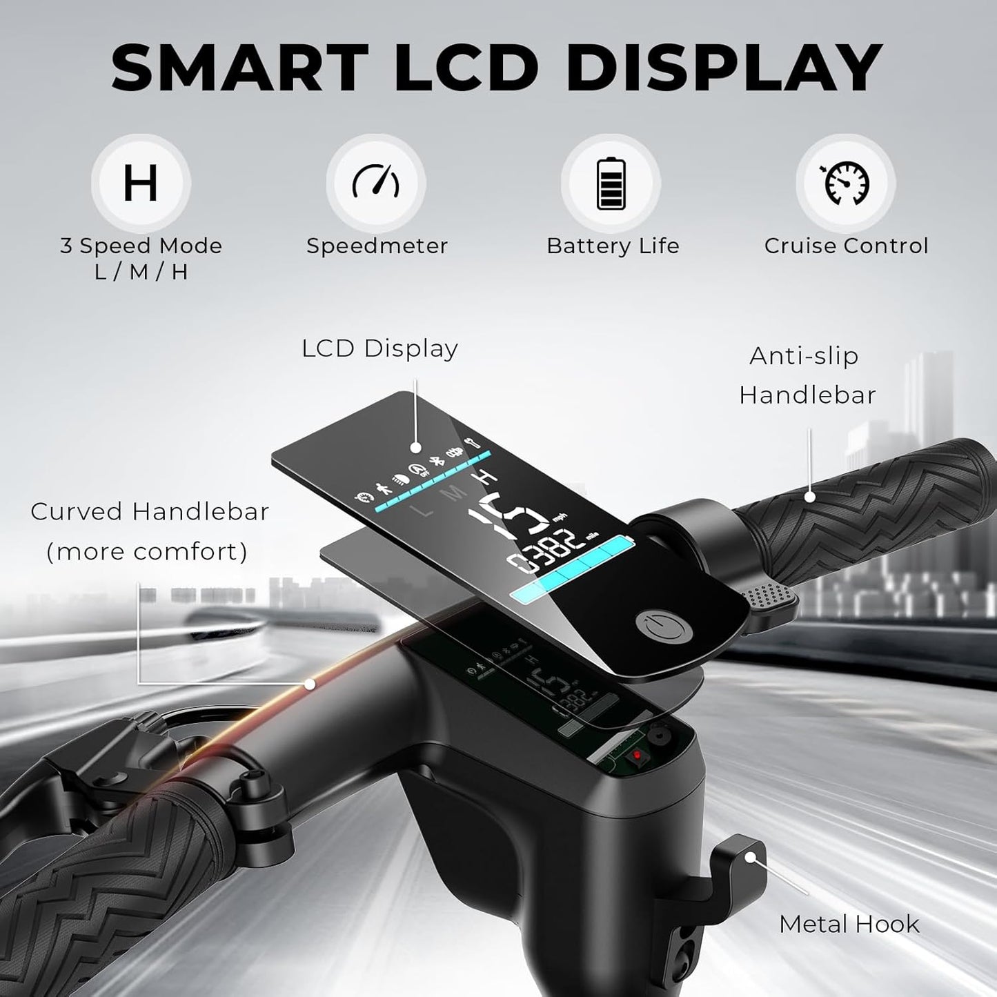 SISIGAD Electric Scooter Adults 8.5 Inch Tires, 300W Motor Peak 500W, Max 19 Mph Speed, 15 Miles Long Range, Portable Folding E-Scooter for Commuting with Dual Brakes, APP Control, Slate Gray