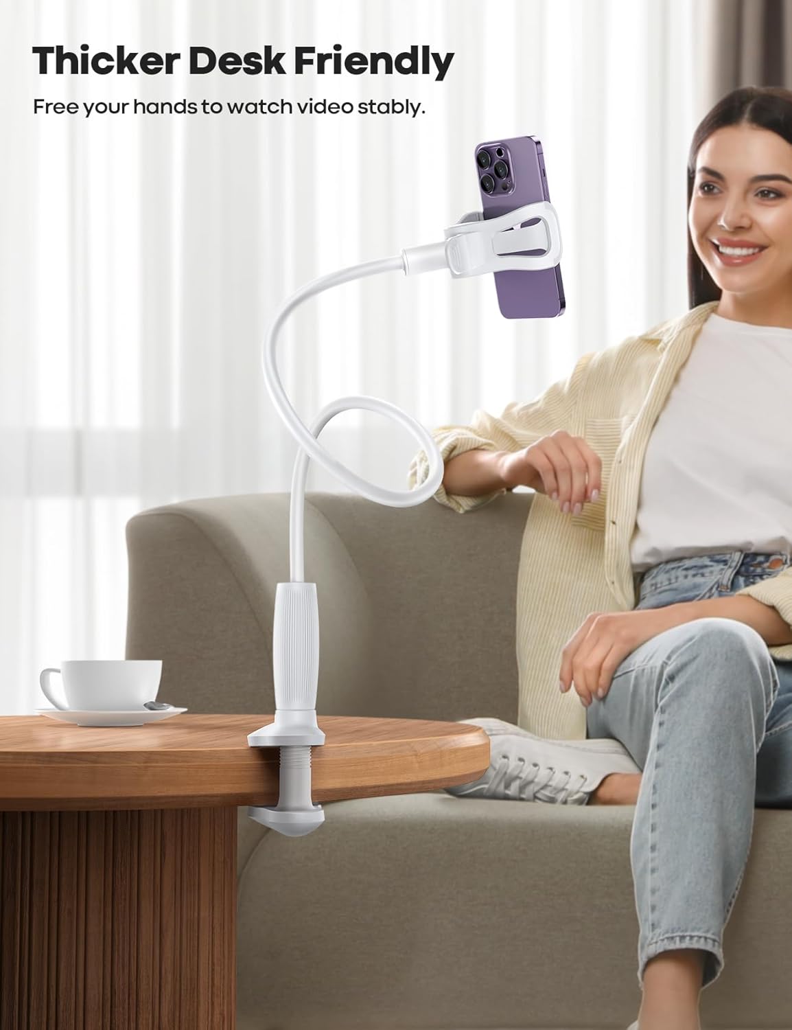 Lamicall Gooseneck Phone Holder for Bed - [Upgraded Stable Clip] for Desk, Headboard, Bed, Bedside, Table, Flexible Gooseneck Long Arm Stand, Overhead Cell Phone Clamp Mount, for All 4-7” Devices