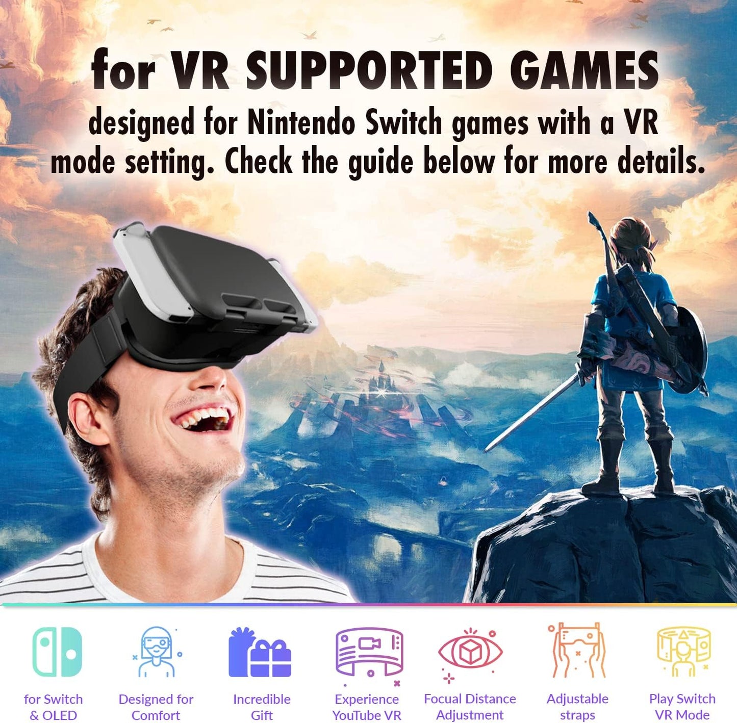 Orzly VR Headset Designed for Nintendo Switch &amp; Switch OLED Console with Adjustable Lens for a Virtual Reality Gaming Experience and for Labo VR - White - Gift Boxed Edition