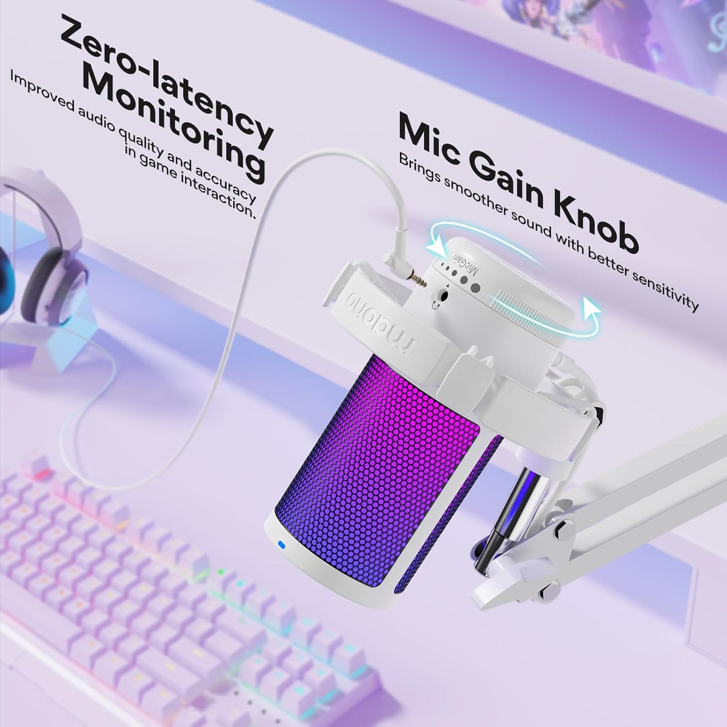 MAONO Gaming USB Microphone, Noise Cancellation Condenser mic with Mute, Gain, Monitoring, Boom Arm for Streaming, Podcast, Twitch, YouTube, Discord, PC, Computer, PS4, PS5, Mac, GamerWave DGM20S