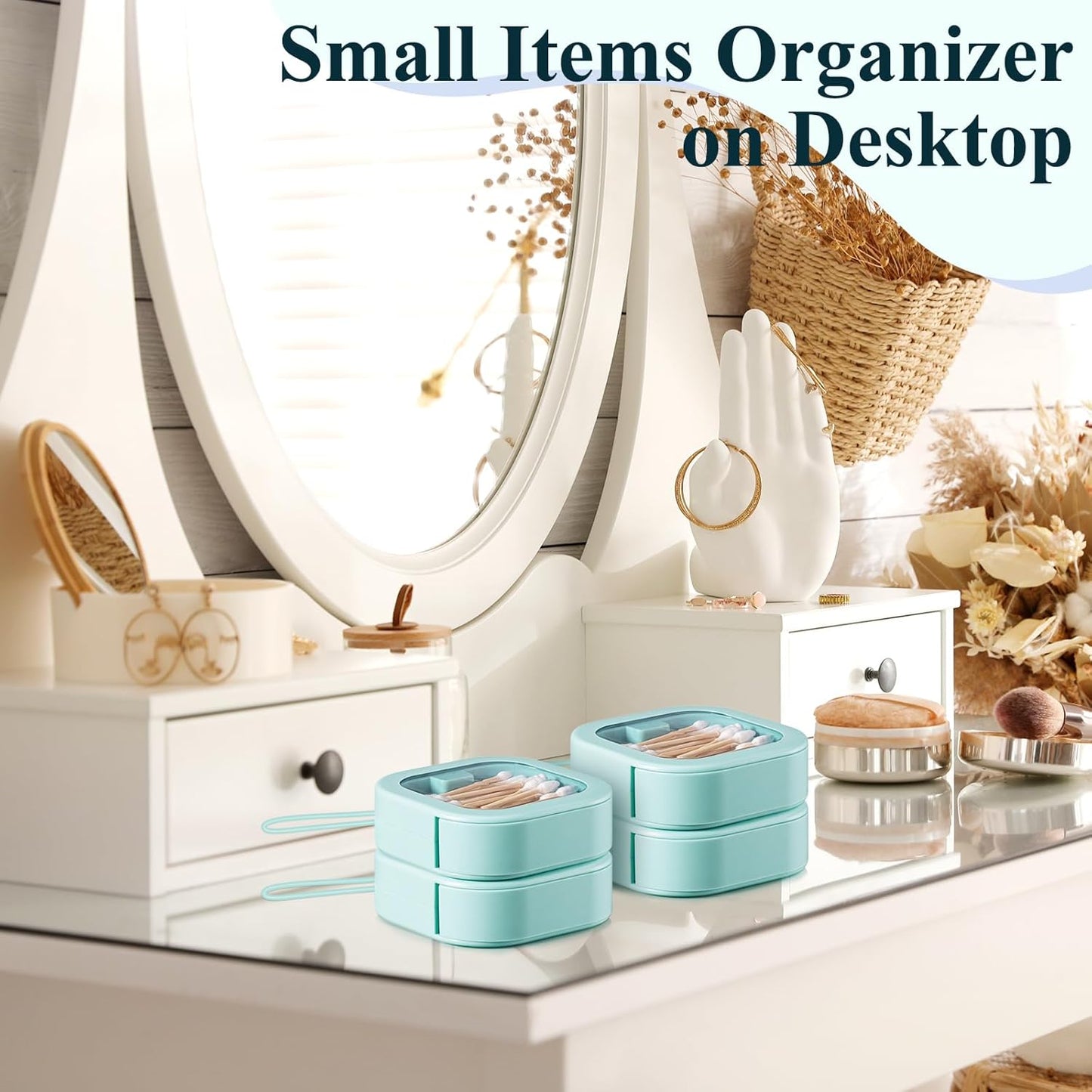 Kathfly 4 Pcs White Hair Tie Organizer Portable Hair Accessory Storage Containers Stackable Hair Tie Bobby Pin Holder Home Cotton Swab Dispenser Hair Accessories Jewelry Organizer Box