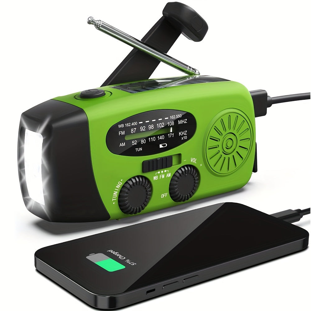 Emergency Hand Crank Radio with 2000mAh Power Bank Phone Charger, AM/FM/NOAA Portable Weather Radio with 3 LED Flashlight, Solar Powered USB Rechargeable Radio for Indoor Outdoor Camping