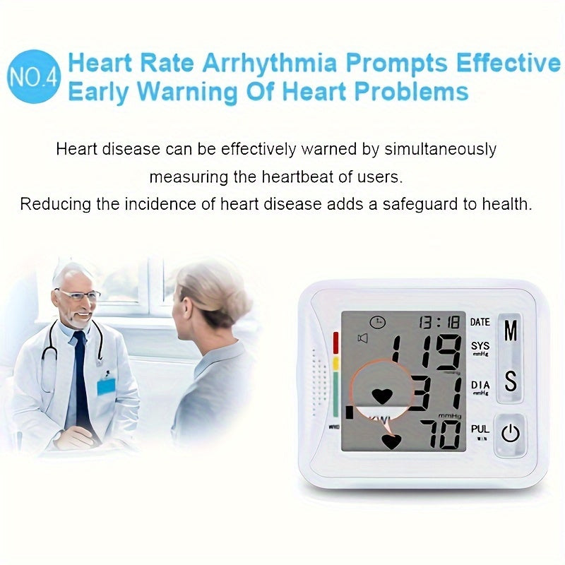 TAIKON W01 Digital Blood Pressure Monitor with Pulse Rate Detection - Easy-to-Use Wrist Cuff, Battery-Powered, LCD Display, Adjustable for Adults & Youngsters
