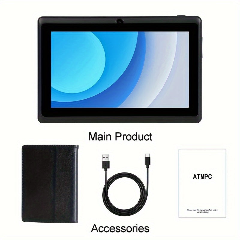 ATMPC 7-Inch for Android Tablet with Case - Quad Core, HD IPS Display, Dual Cameras, WiFi, USB-C Charging, 2GB for RAM, 32GB Storage