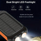 Solar Power Bank: Portable Charger with Dual LED Flashlights, USB Input/Output & Waterproof Solar Panel