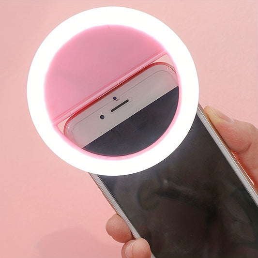 CLEANTRUST Rechargeable LED Ring Light for Selfies and Live Streaming, Portable Circular Flashlight, Dual Power Mode: Battery/USB, Warm White Light, with 40mAh Polymer Lithium Battery, for Smartphones, Cameras, and Makeup
