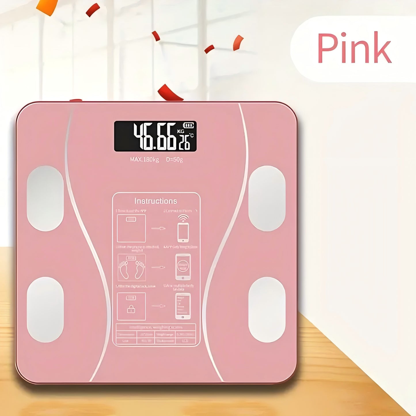 Wireless Smart LED Weight Scale, With Long Lasting Battery Powered, Trackable Measurement Of Weight, Daily Exercise Exclusive, Multiple Family Joint Use, Best Gift For Family, Black/White/Pink Three Colors
