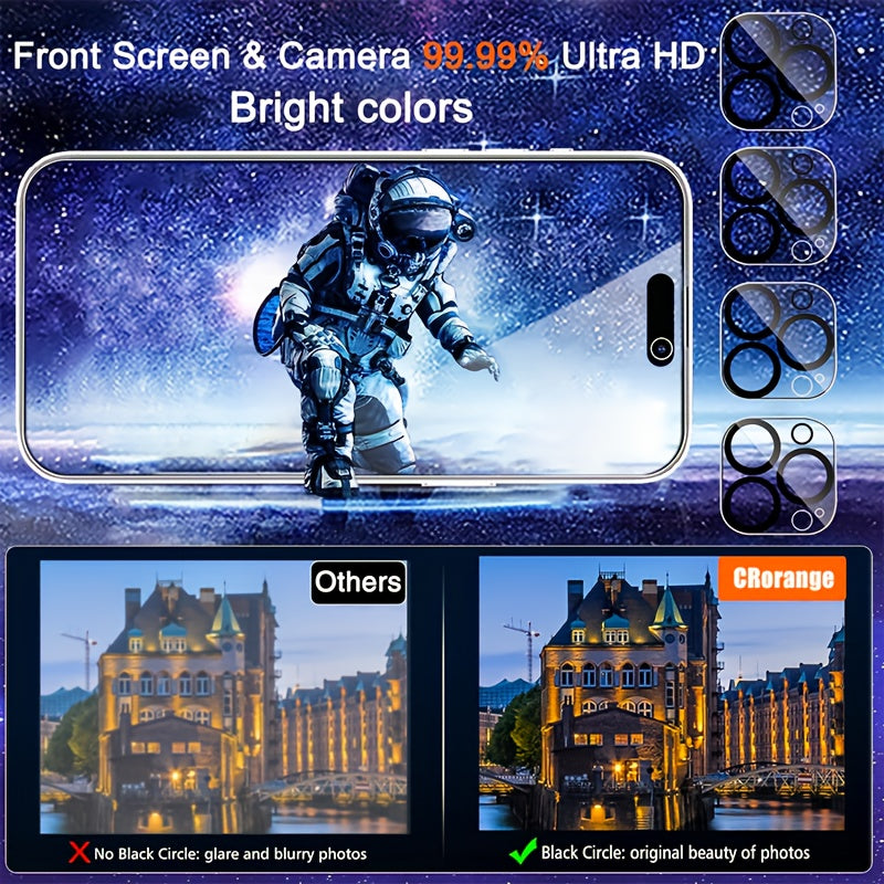 8pcs/set Full Coverage 4pcs Privacy Screen Protector For IPhone 15 Pro Max Glass For IPhone 14 Pro Max 6.7-Inch, With 4pcs Camera Lens Protector, 9H Tempered Glass Film