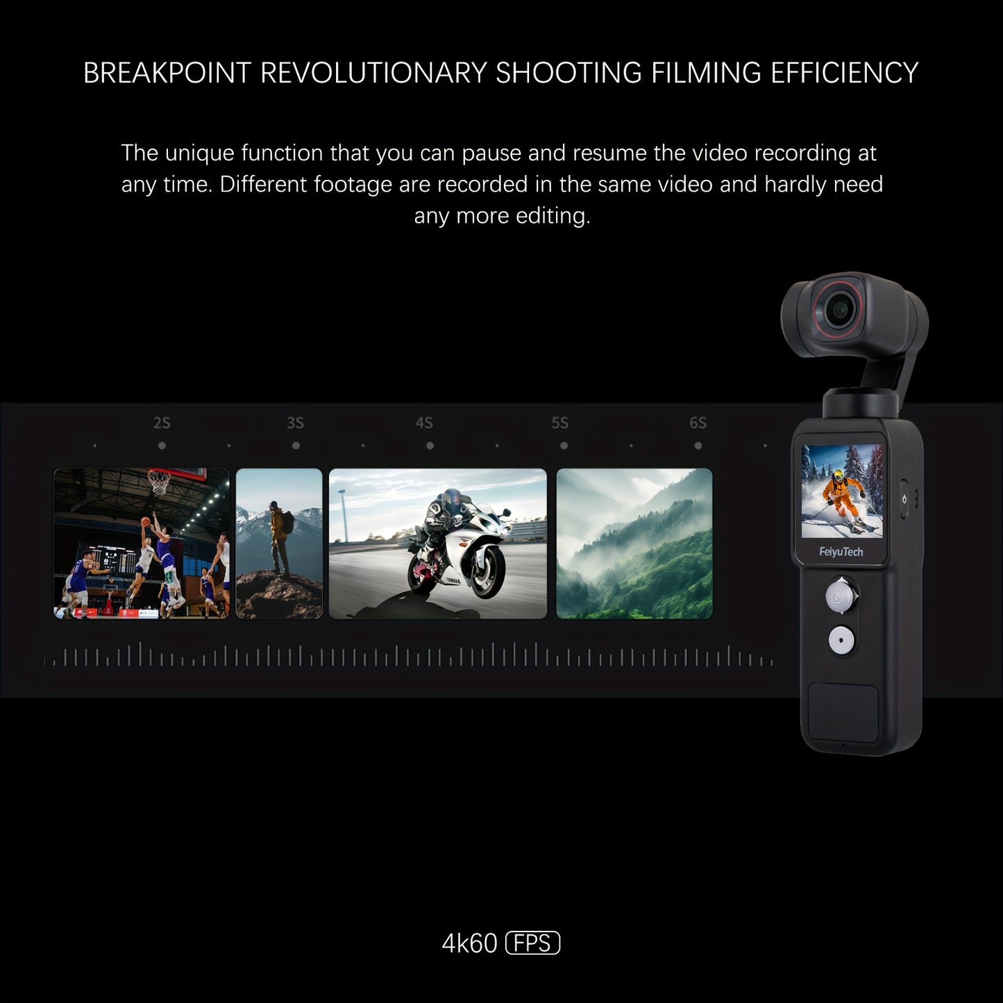 FeiyuTech Pocket 2 Action Camera Gimbal - 4K Handheld Stabilizer with 130° View, Magnetic Body, 4x Zoom, Beauty Effects, USB Rechargeable Battery
