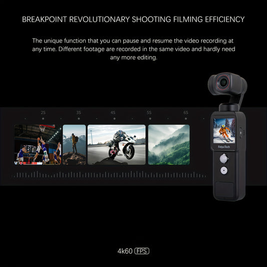 FeiyuTech Pocket 2 Action Camera Gimbal - 4K Handheld Stabilizer with 130° View, Magnetic Body, 4x Zoom, Beauty Effects, USB Rechargeable Battery