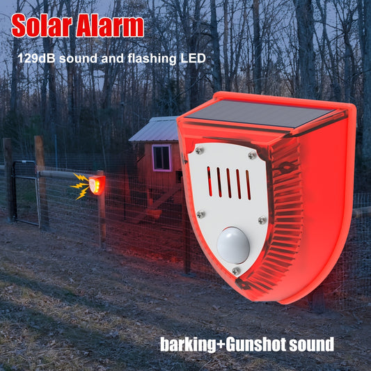 RUOCIN Solar Security Alarm Light with 129dB Gunshot & Dog Barking Sound